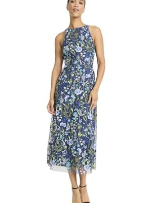 41BBo-d1pKL.jpg Women's Garden Embroidered Mesh Halter Midi Dress-Perfect for Wedding Guest & Special Occasions