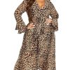 41BYl5FGwAL.jpg Women's Plus Size Maxi Dress-Plunge Frill Print