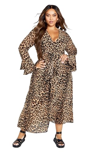 41BYl5FGwAL.jpg Women's Plus Size Maxi Dress-Plunge Frill Print