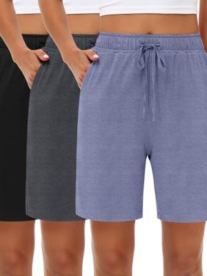 3 Pack Women's Bermuda Shorts, Jogger Yoga Sweat Walking Short Running Knee Length Sport Drawstring Shorts with Pockets
