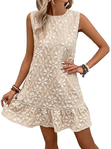 Women's Ruffle Hem Sleeveless Tank Dress Round Neck Casual Smock Summer Mini Dresses
