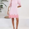 41EB5-HbqL.jpg Women's Summer Embroidered Mini Dress Short Puff Sleeve Ruffle Collar Button Front Shift Dress