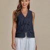 41ENUuAbDzL.jpg Linen Vest for Women Trendy Sleeveless Tie Front Tops Summer Casual Top Waistcoat Suit Vests with Pockets