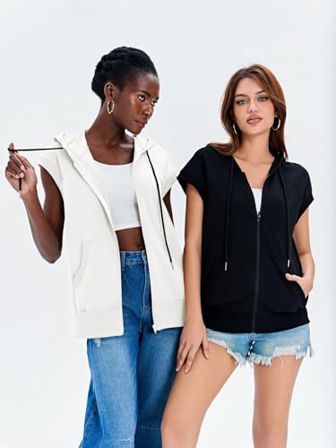 41EawmcaOAL.jpg Women's Sleeveless Zip Up Hoodies Casual Loose Fit Drawstring Sweatshirts Lightweight Jackets Vest with Pockets