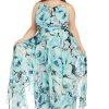 Long Printed Chiffon Halter Dress W/Hankie Hemline