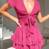 Women Summer Mini Short Dress 2025 Short Sleeve Casual Beach Vacation Sundress V Neck Tiered Sun Dresses