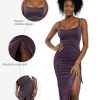 41Ey7CjditL.jpg Sparkly Cocktail Dresses for Women Tummy Control Formal Shapewear Dress Square Neck Ruched Midi Dress Side Slit