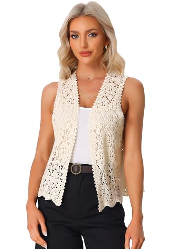 41FI6Y1U1gL.jpg Women's Floral Crochet Hollow Out Sleeveless Open Front Boho Vest Cardigan