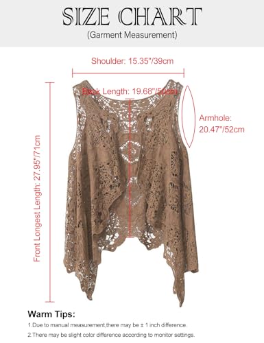 41FK-RKNrBL.jpg Women's Open Front Cotton Crochet Lace Boho Hippie Butterfly Vest Cardigan Coverup Sleeveless Irregular Hem