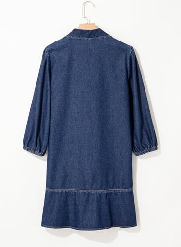 41FTrKdR0qL.jpg Denim Dress for Women Fashion Fall Casual Babydoll 2025 V Neck 3/4 Puff Sleeve Jean Dresses