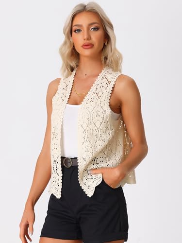 41FlWatuBAL.jpg Women's Floral Crochet Hollow Out Sleeveless Open Front Boho Vest Cardigan