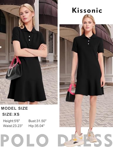 Women's Polo Dress Short Sleeve V Neck Ruffle Hem Casual Summer Golf Tennis Mini Shirt Dresses