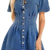 41GvTd4ZGoL.jpg Summer Denim Dress for Women Puff Sleeve Slim Fit Jean Dresses for Women 2025 Casual