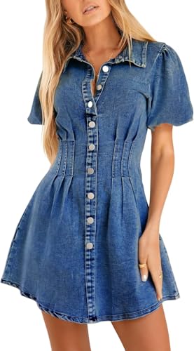 41GvTd4ZGoL.jpg Summer Denim Dress for Women Puff Sleeve Slim Fit Jean Dresses for Women 2025 Casual