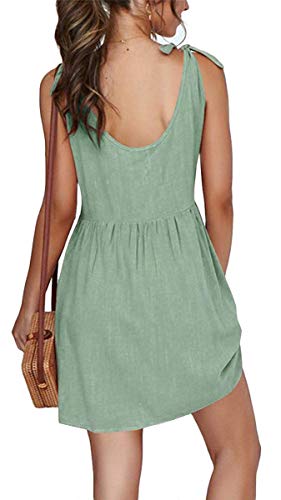 Womens Summer Shoulder Tie Strap Babydoll Dress Casual Scoop Neck A-Line Skater Swing Mini Sundress