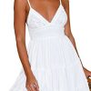 Summer Dresses for Women 2025 V-Neck Spaghetti Strap Bowknot Backless Sleeveless Lace Mini Swing Skater Dress