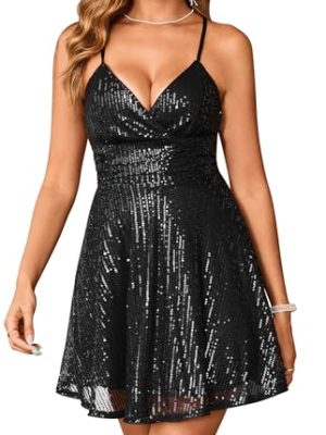 41J63BWOFqL.jpg Women's Sequin Sparkly Dress Sleeveless Homecoming Bodycon Dress