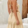 Womens Spaghetti Strap Mini Dress Summer Backless Self Tie Ruffle Beach Sundress