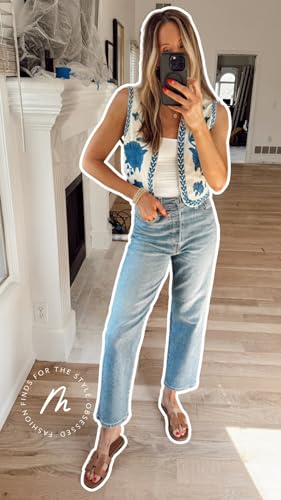 Women's Floral Embroidered Vest Boho Vintage Linen Vest Y2k Sleeveless 2024 Summer Waistcoat Top