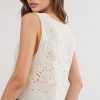 Womens Vest Top Trendy Floral Embroidered Eyelet Tie Front Tops Fashion Crochet Lace Hollow Out Vests
