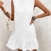 Women's Ruffle Hem Sleeveless Tank Dress Round Neck Casual Jacquard Hem Smock Summer Mini Dresses