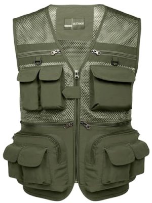 Men's Fishing Vest Utility Lightweight Outdoor Travel Safari Photo Cargo Vest with 16 Pockets