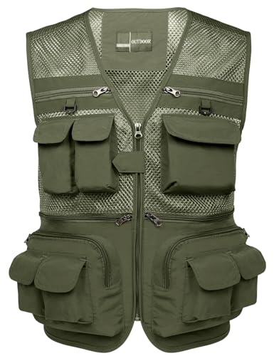 Men's Fishing Vest Utility Lightweight Outdoor Travel Safari Photo Cargo Vest with 16 Pockets