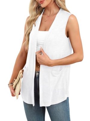 Summer Vest for Women Lightweight Fashion Casual Soft Knit Sleeveless Cardigan Curved Hem with Cozy Pockets (S-3XL)
