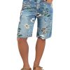 41LMMWNU8SL.jpg High Waisted Bermuda Shorts for Women Knee Length Floral Print Stretchy Summer Denim Shorts Trendy