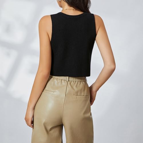 Women Knit Vest Top Y2k V Neck Sleeveless Button Up Crochet Going Out Tops Fashion Streetwear