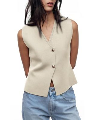 41LmTmYaiYL.jpg Sweater Vest Women Vest Tops Button Down Sleeveless Cute Vest 2025 Summer Spring Work Business Casual Outfits