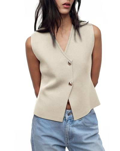 41LmTmYaiYL.jpg Sweater Vest Women Vest Tops Button Down Sleeveless Cute Vest 2025 Summer Spring Work Business Casual Outfits