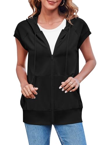 41M4mO7fHIL.jpg Women's Sleeveless Zip Up Hoodies Casual Loose Fit Drawstring Sweatshirts Lightweight Jackets Vest with Pockets