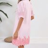 41MwbOKz0L.jpg Women's Summer Embroidered Mini Dress Short Puff Sleeve Ruffle Collar Button Front Shift Dress