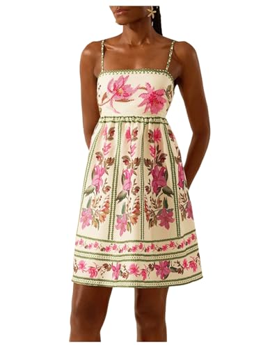 41N-zdkfmrL.jpg Women's Floral Print Cami Dress Spaghetti Strap A Line Flared Flowy Short Summer Dresses Sundress