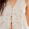 Womens Vest Top Trendy Floral Embroidered Eyelet Tie Front Tops Fashion Crochet Lace Hollow Out Vests