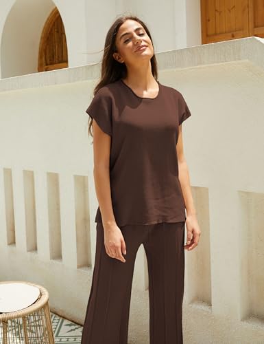 41NG9t-CYlL.jpg 2 Piece Outfits for Women Sweater Sets Knit Vest Tops Elastic Waisted Pants