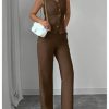Women's 2 Piece Outfits V Neck Button Down Vest Tops and High Waisted Pants Set Office Work Suit