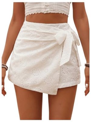 41OWJjYvYfL.jpg Women's Summer Wrap Tie Skirt Eyelet Knot Side Boho High Waist Skirts Shorts Skort