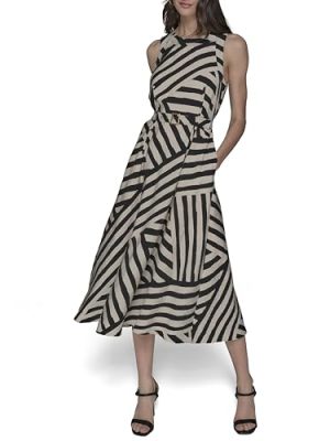 41Ob1XvN0gL.jpg Women's Lined Belted Sleeveless Midi Dress