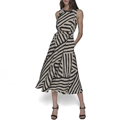 41Ob1XvN0gL.jpg Women's Lined Belted Sleeveless Midi Dress