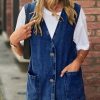 Women's Casual Denim Jean Vest Oversized Sleeveless Mid Long Button Down Jeans Jackets Vests Tops Waistcoat ?