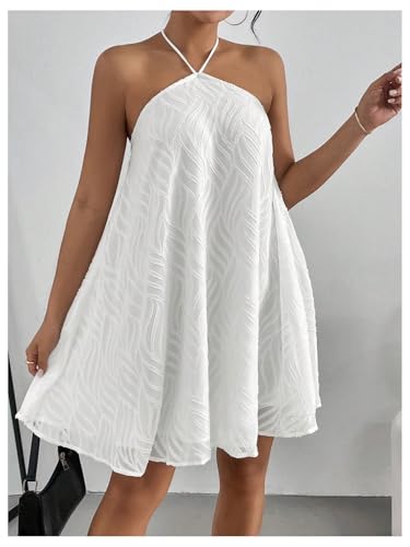 41PILShQQVL.jpg Women's Summer Mini Dress Sleeveless Tie Back Halter Flowy Short Dress