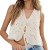 Womens Vest Top Trendy Floral Embroidered Eyelet Tie Front Tops Fashion Crochet Lace Hollow Out Vests