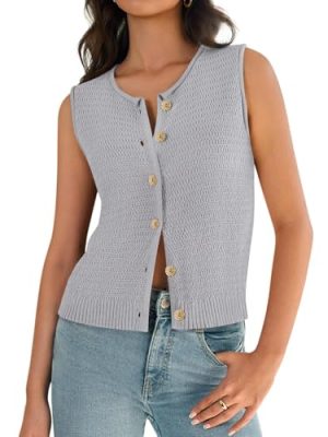 Womens Sweater Vest 2025 Summer Trendy Sleeveless Knit Button Down Tank Tops Casual Cardigan