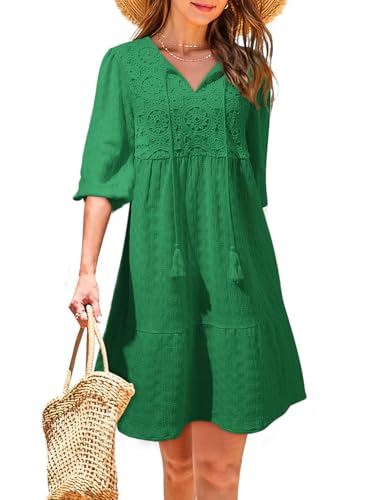 41Q9Oik0G3L.jpg Womens Dresses Summer V Neck Drawstring Embroidered Half Sleeve Mini Dress Boho Dresses for Women 2025 Sundresses