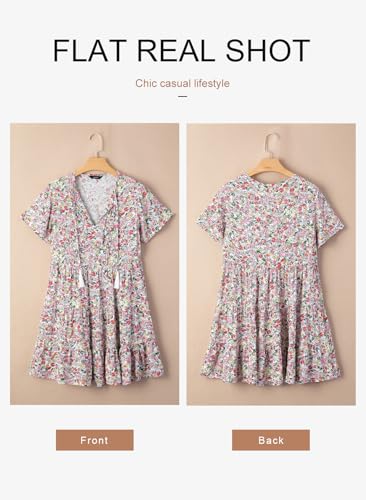 Womens Summer Casual Boho Floral Dresses V Neck Short Sleeve Sundresses Flowy Swing A-Line Mini Dress