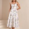 41QYALD5MTL.jpg Floral Corset Midi Dress Lace Up Cutout Flowy Summer Wedding Guest Dresses for Women Sundress with Pockets
