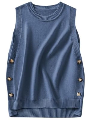 Womens Sweater Vest Summer Sleeveless Crewneck Ribbed Knit Side Button Loose Pullover Tank Tops 2025 Fall Outfits