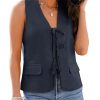 41R9bhUwrL.jpg Linen Vest for Women Trendy Sleeveless Tie Front Tops Summer Casual Top Waistcoat Suit Vests with Pockets